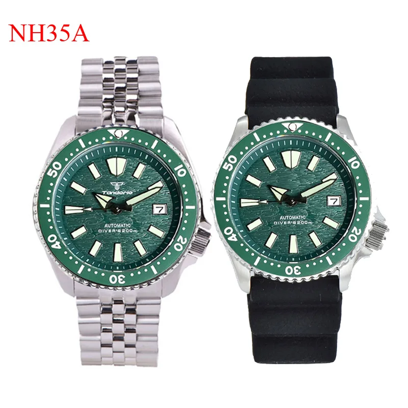 

Tandorio Green Dial 41mm NH35 200M Waterproof Automatic Diving Watch For Men 120 Click Bezel Sapphire Glass Clock Montres