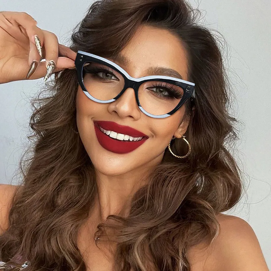 Eyeglasses Frames,Eyewear Frames,Women Glasses,Fashion Eyeglasses New Fashion Women Brand Designer Glasses For Ladies Retro Cat Eye Rivet Decoration Frame Clear Reading Computer
