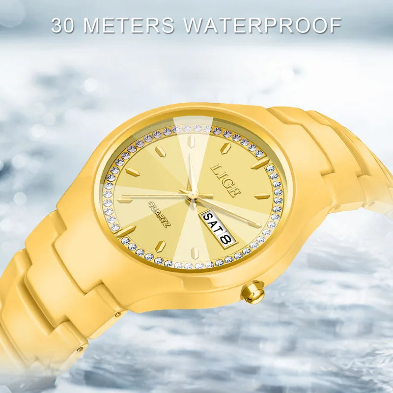LIGE New Gold Quartz Watch For Woman Fashion Elegant Women's Bracelet Watch Creative Ceramic Strap Waterproof Date Ladies Watch