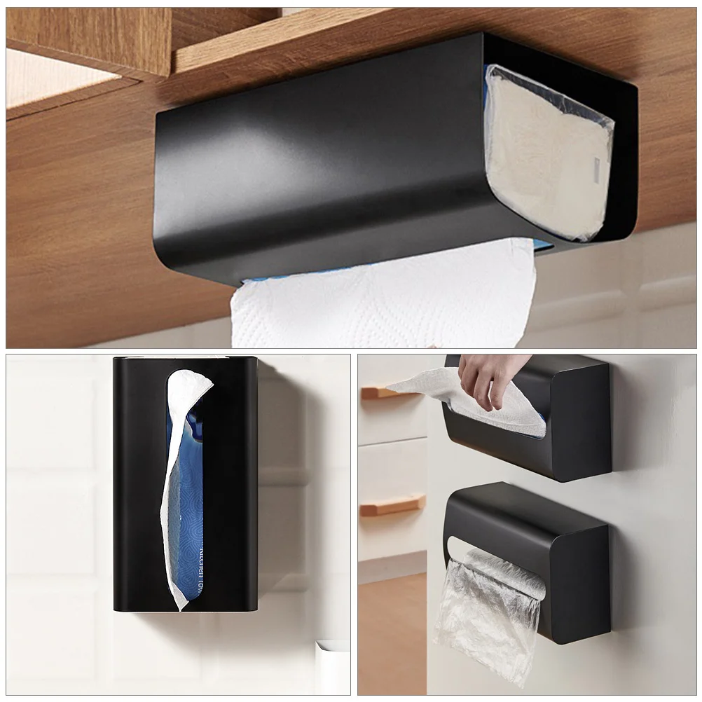 Paper Towel Holder Magnetic Storage Rack Non-punch Tissue Container Napkin Case Refrigerator Black 4