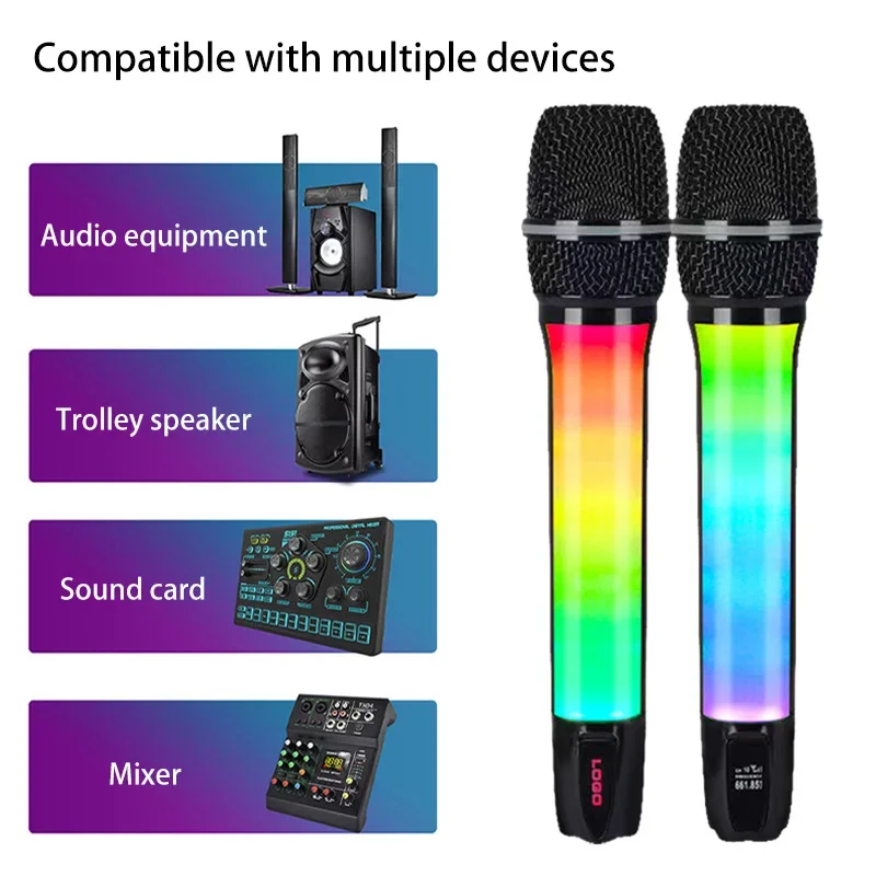 무선 다이나믹 마이크 2채널 마이크 RGB 컬러 조명 파티 공연에 적합