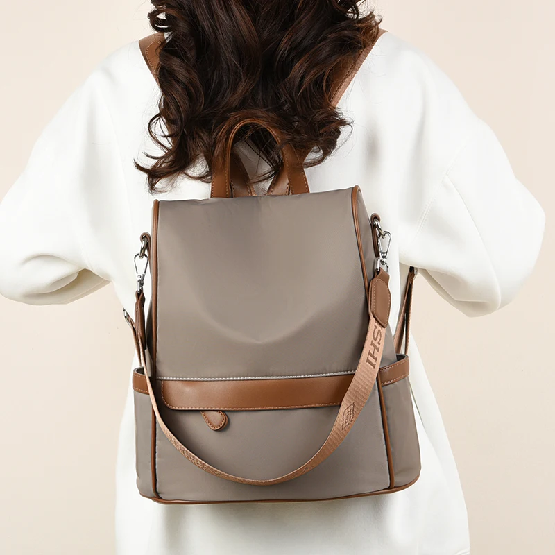 Multi Functional Anti-theft Women Backpack Fashion Color Blocking Teenager Students School Book Bags Female Travel Shoulder Bag