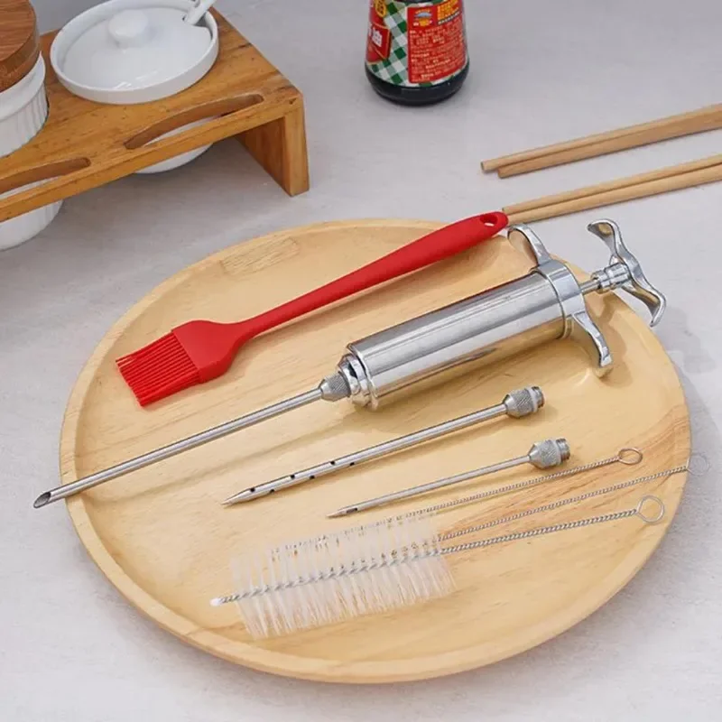 Stainless Steel Spice Syringe Set Meat Flavor Injector Kitchen Accessories