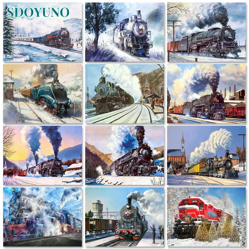 Paintings Numbers Canvas Train Sdoyuno Paint Numbers Frame Painting