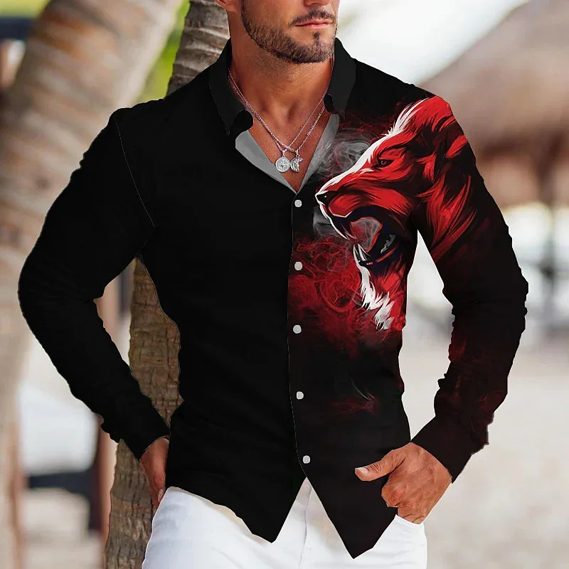 Shirt Lion 2023 fashion trend new high-quality fabric high-definition graphics soft and comfortable suit shirt men's casual