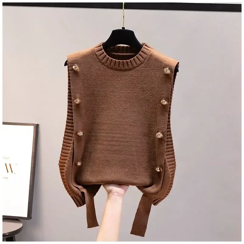 Women's waistcoat spring and autumn outer wear pullover sweater fashion casual new ladies sleeveless round neck knitted top