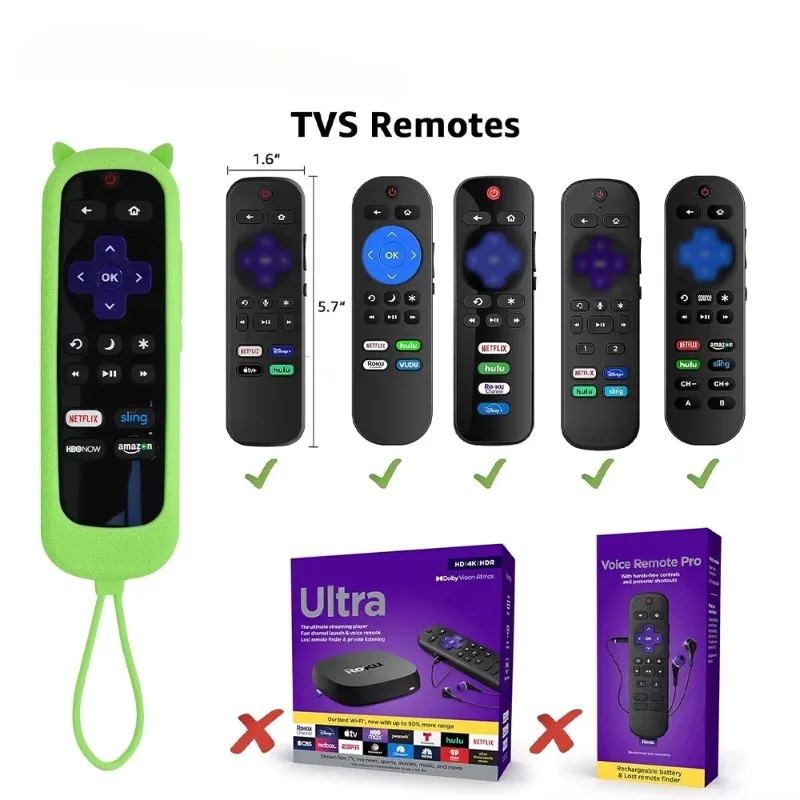 어두운 곳에서 사용할 수 있는 실리콘 리모컨 케이스, 미끄럼 방지, 충격 방지 커버, TV 스트리밍 스틱, 범용 컨트롤러 슬리브, 랜야드 포함