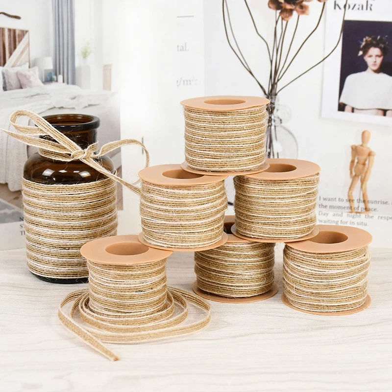 Description Picture 2 of item10M/Roll Jute Burlap Rolls Hessian Ribbon With Lace Vintage Rustic Wedding Decoration Party DIY Crafts Christmas Gift Packaging