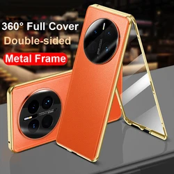 Luxury Leather Glass 360° Shockproof Bumper Phone Case for Honor magic5Lite (Orange)