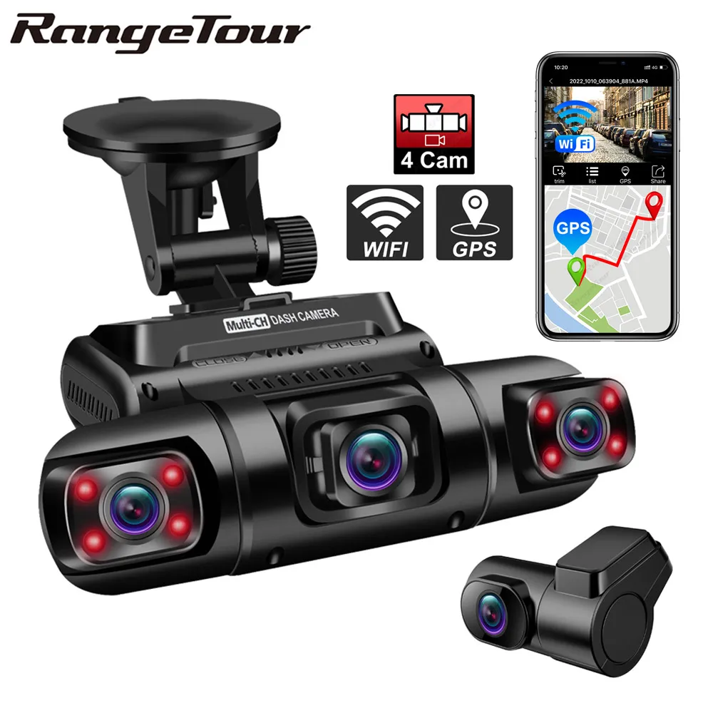 forstyrrelse sfærisk jeg er enig 4 Channel 1080P+1080P+1080P+1080P WiFi GPS Car DVR Dual Lens 8 Infrared  Light Night Vision 3 Lens 170 Degree Dash Cam Car Camera