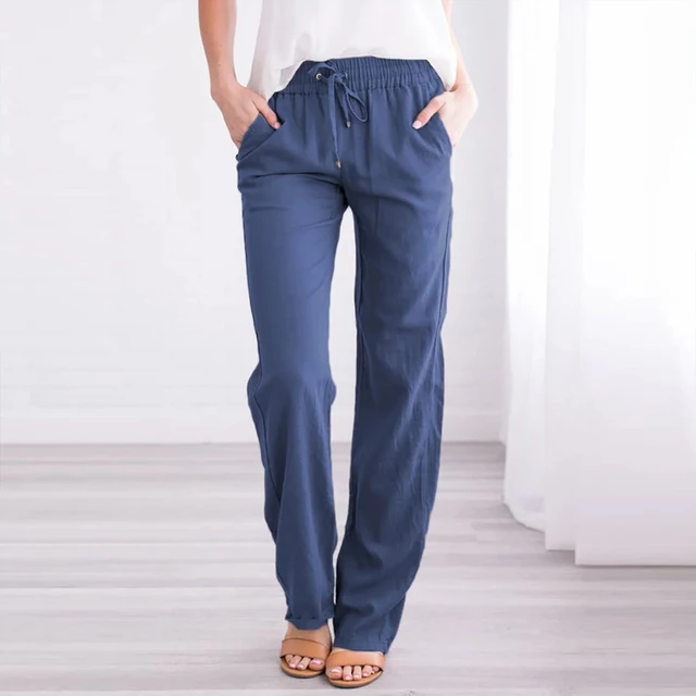 Women Comfy Trousers with Pockets Cotton Linen Summer Trousers