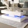 LED Coffee Table with 2 Storage Drawers, Modern High Gloss White Coffee Table w/20 Colors LED Lights, 2 Tiers Rectangle Center T 1