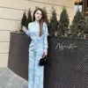 Autumn and Winter New Pullover Top Round Neck Letter Knit Wide Leg Pants Temperament Age Reducing Two-piece Set 4