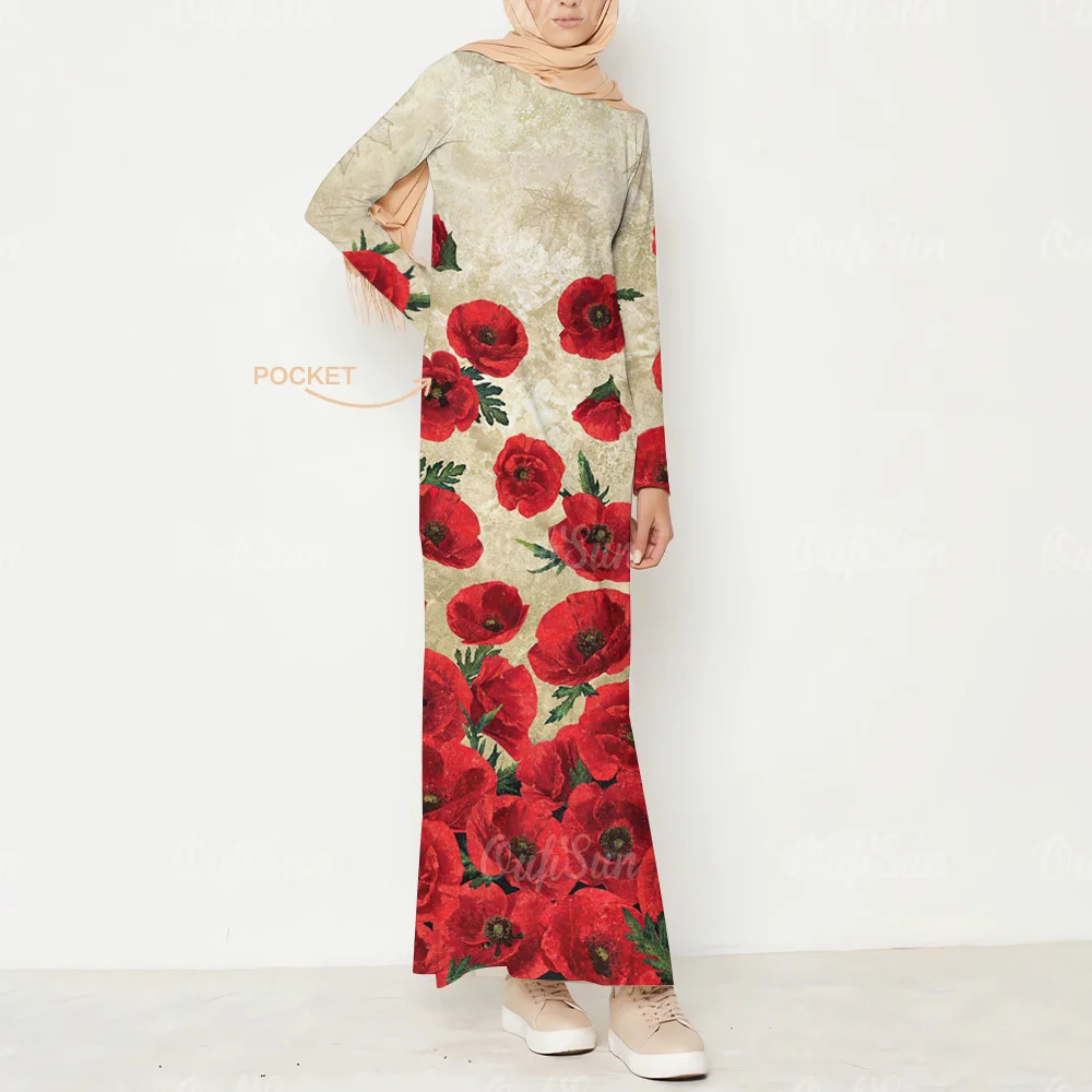 

New Women's Dresses Pocket Dresses Simple Floral Print Elements Loose Elegant Casual Fashion Party Plus Size Clothing 2024