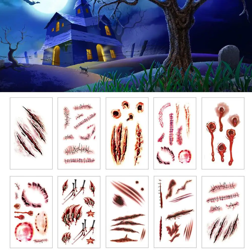 

Temporary Tattoo Stickers Halloween Terror Realistic Wound Supplies Fool Stickers Prank Prop Party Injuries Stitched Tattoo G8R8