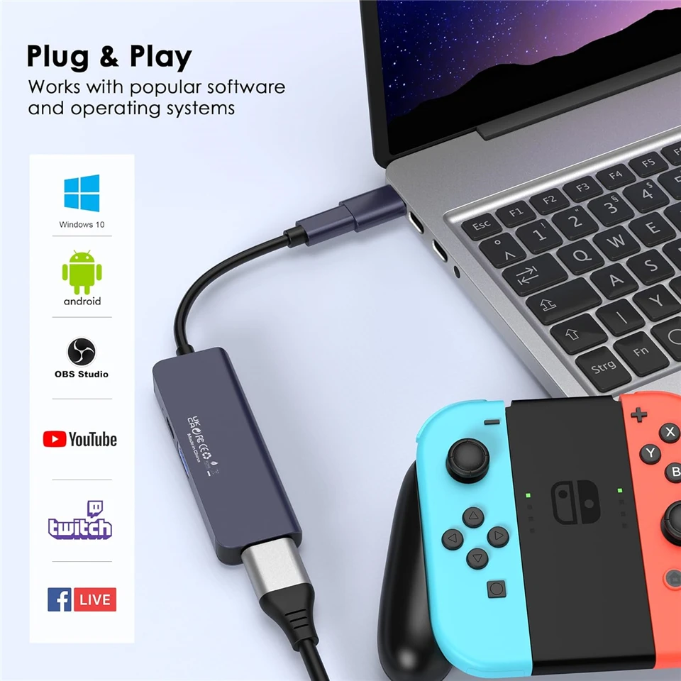 USB 3.0 Video Capture Card With 100W PD For Meta Quest 3 iPad HDMI to USB/Type-c