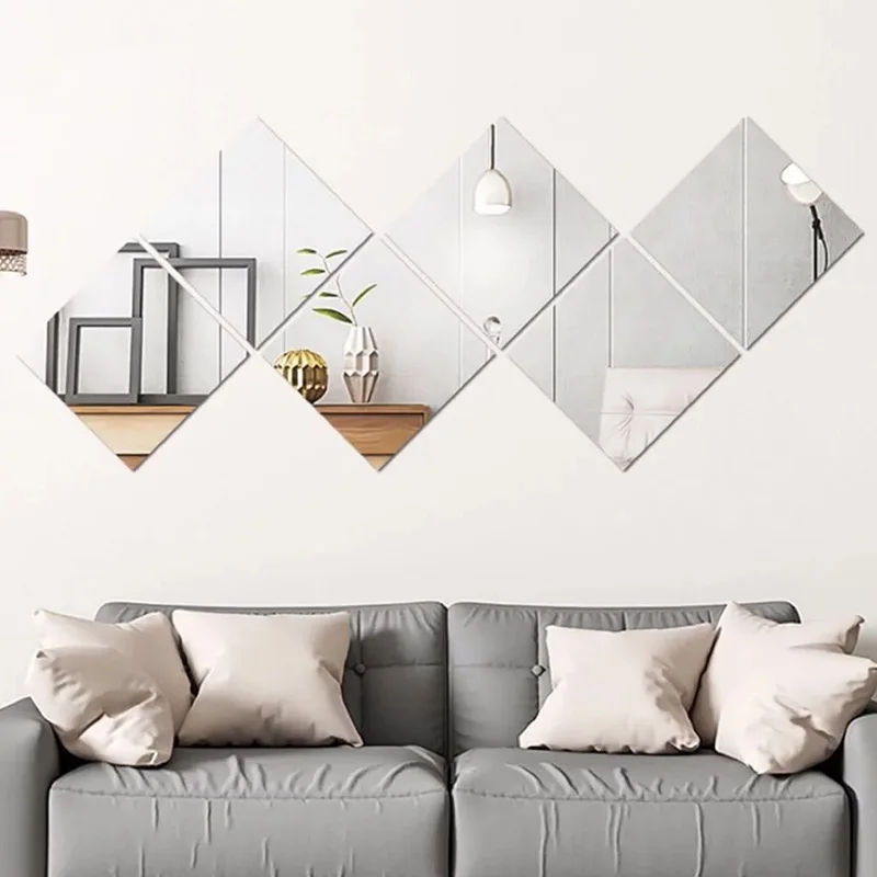 16Pcs Square Acrylic Mirror Self Adhesive Removable Flexible Non Glass Mirror Wall Stickers Bedroom Home Wall Decals Art Decor