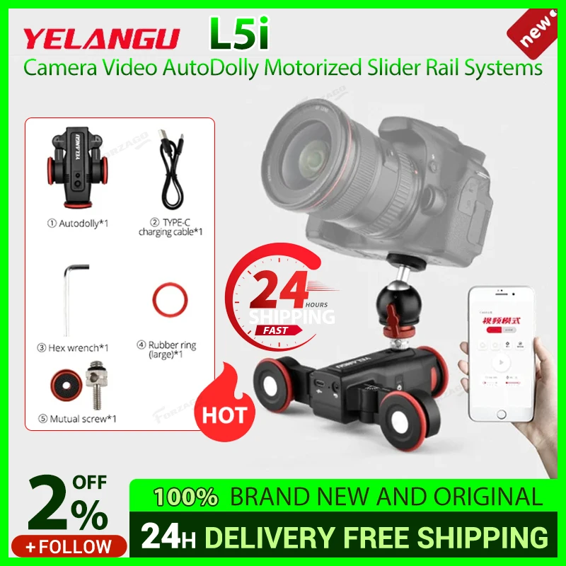 YELANGU L5i 카메라 비디오 오토돌리 전동 슬라이더 레일 시스템, DSLR 카메라 휴대폰용 지지대 시간 경과 촬영 앱 작동