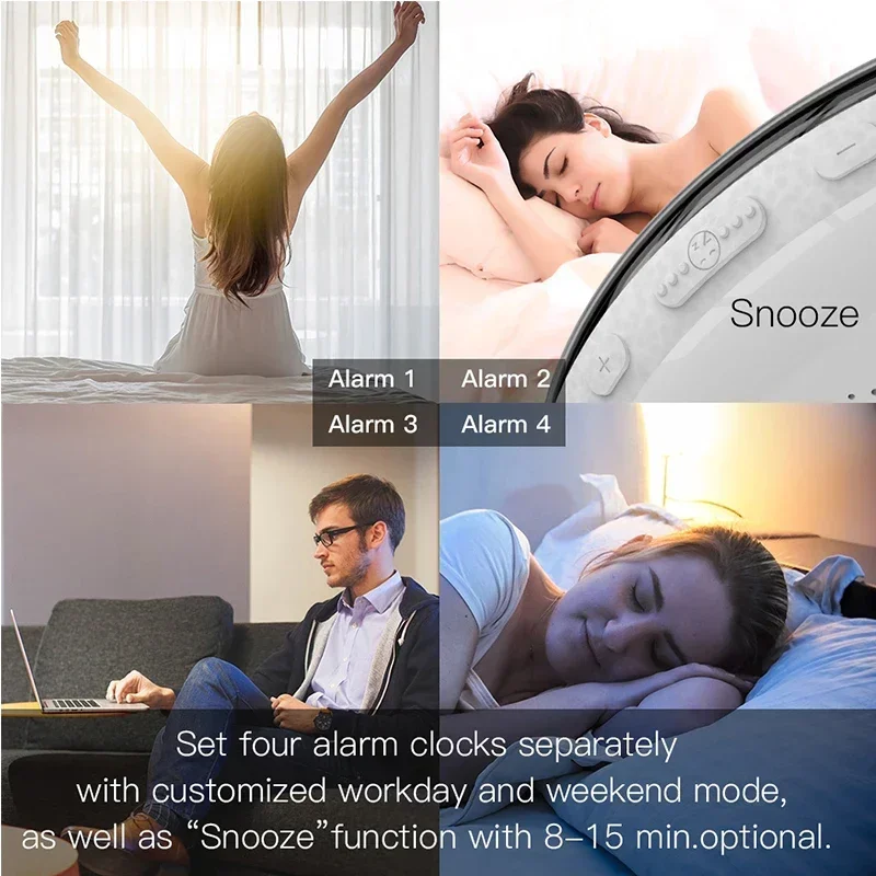 WiFi Smart Wake Up Light Workday Clock Sunrise Sunset Simulation 4 Alarms Works with Alexa Google Home Tuya App Remote Control smart wake clock