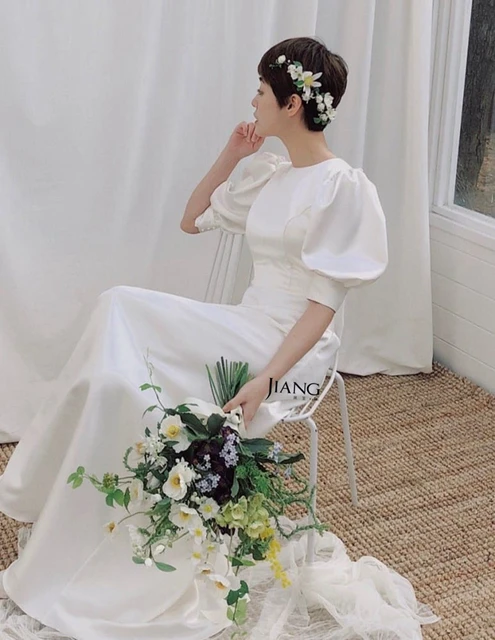 SWEETQT Classic Cheap Cap Sleeve Korean Style Short Lace Fashion Simple  Wedding Dresses Crystal Wedding Dresses Vestido Casamento (Color : White,  US Size : 8) : Amazon.de: Fashion