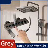 ชุดฝักบัวดิจิตอลแสดงอุณหภูมิ 4 ฟังก์ชั่น พร้อมก๊อกน้ำแบบปุ่มกดสำหรับอ่างอาบน้ำ ระบบผสมน้ำร้อนน้ำเย็น 1