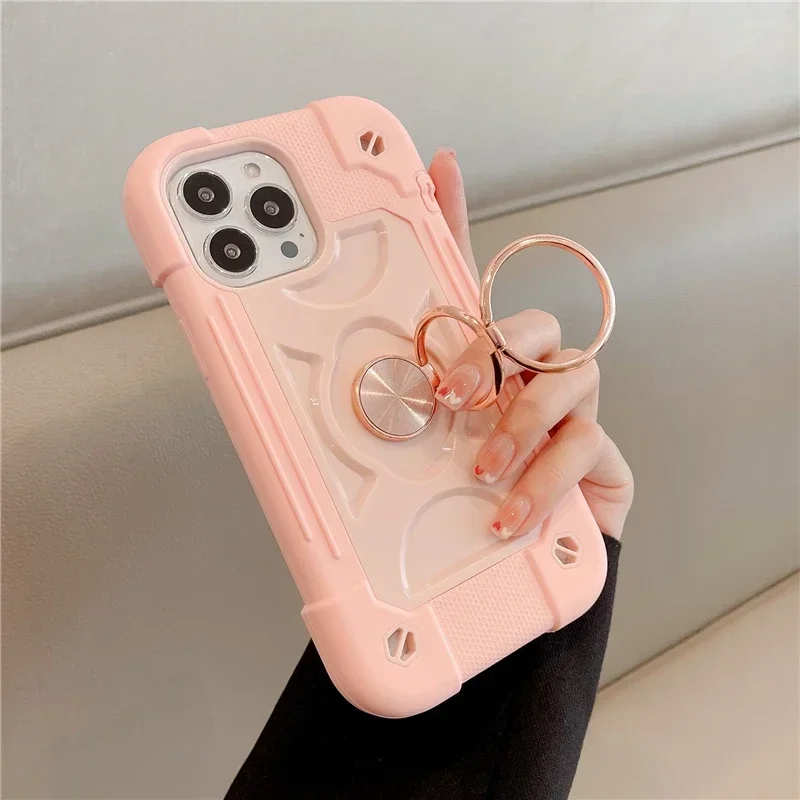 Shockproof Heavy Duty Silicone Kickstand Rugged Double Ring Cover
