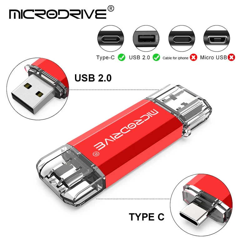 OTG 2 IN 1 pendrive 128GB 64GB 32GB 16GB Type-C pen drive 8GB 4GB flash usb pen Key flash stick business Gift USB Flash Drive Flash Drive Type C Pendrive
