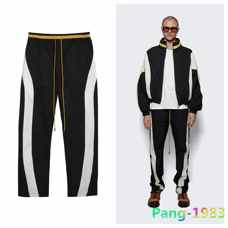 

Autumn Winter 2023 Rhude Sweatpants Men Women 1:1 High Quality Black White Patchwork Rhude Pants Drawstring Trousers