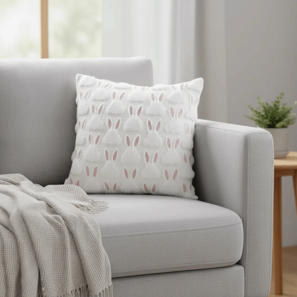 Home Decor Rabbit Throw Pillow Cover Warm Square Pillowcase 45cm Sofa Cushion Cover Bedroom