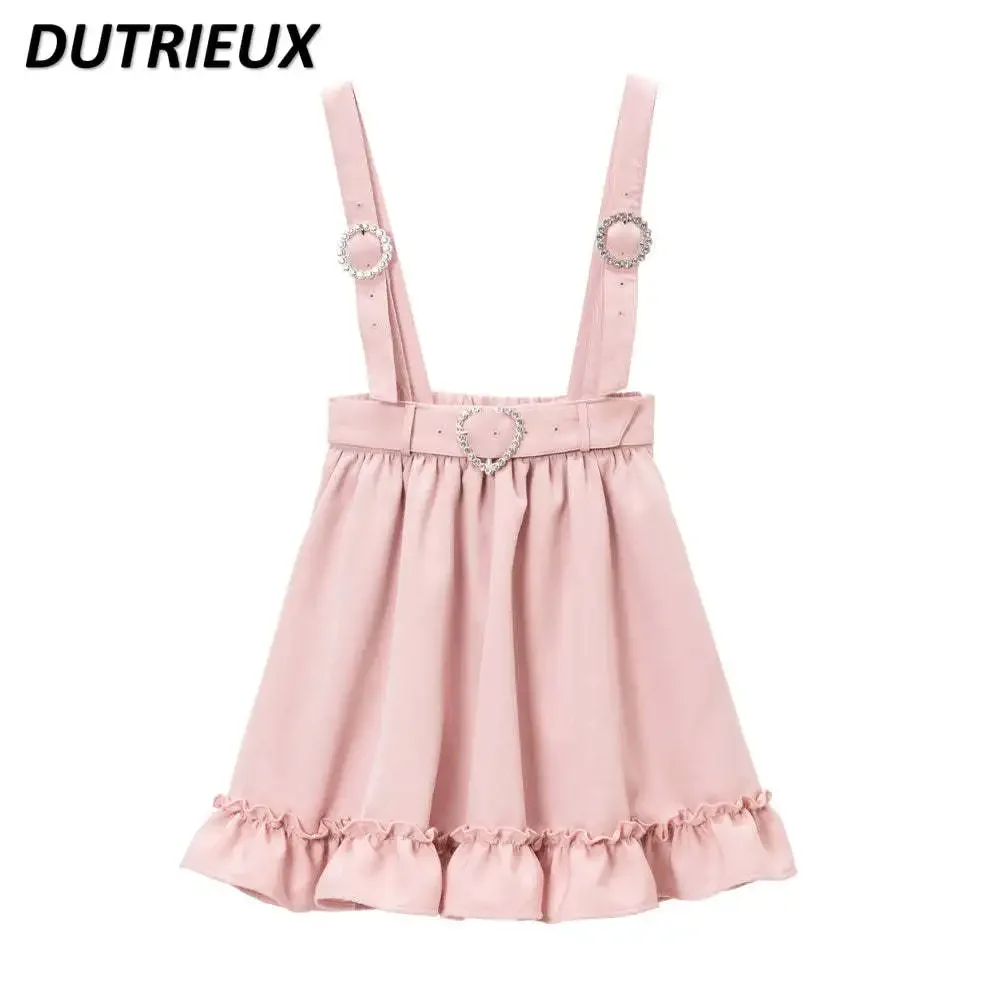 

Fashion Rojita Loose Short Suspender Skirt Women Solid Color Japanese Style Single Summer New Mini Skirt Lolita Casual Skirts