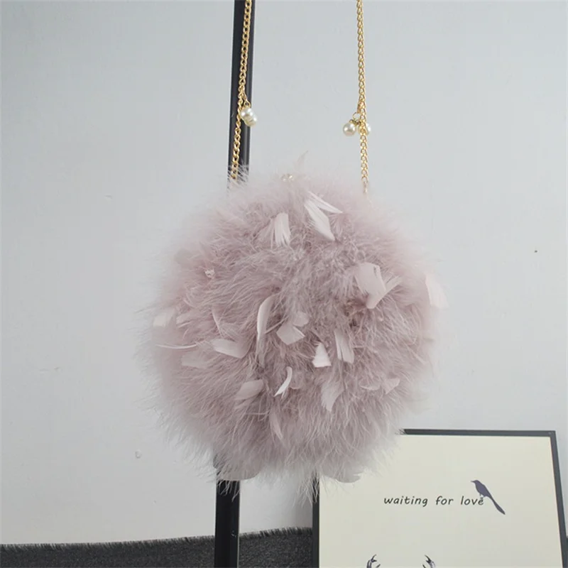 Korean Version Of The New Women's Single Shoulder Fur Bag Luxury Ostrich Fur Crossbody Bag Cute Style Trend Chain Bag