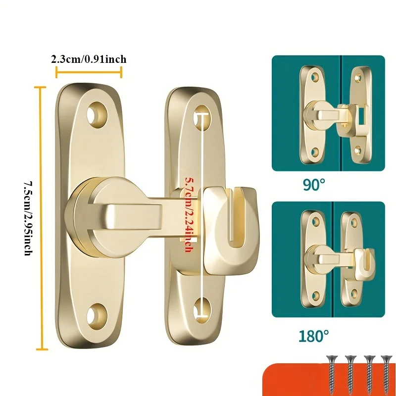 90/180 Degree Barn Door Lock - No Drilling Zinc Alloy Flip Gate Sliding Latch, Portable Security Door Lock for Kitchen Cabinet