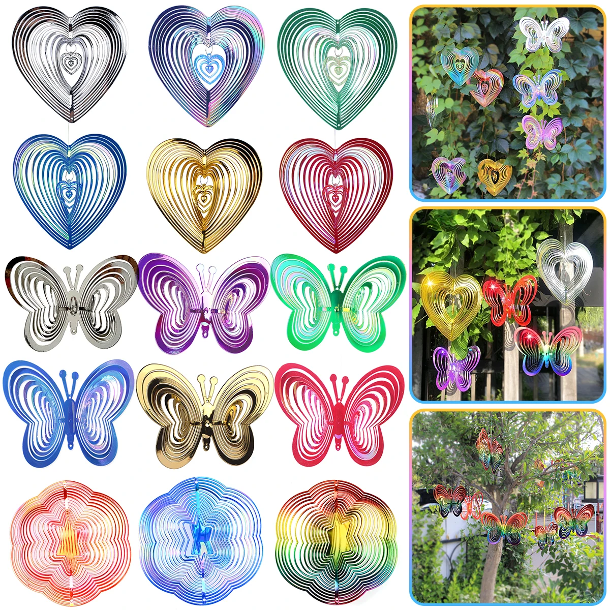 

Butterfly Wind Spinner 3D Yard Hanging Spiral Bird Blinder Reflective Pinwheels for Outdoor Whirligigs Garden Farm Porch Decor
