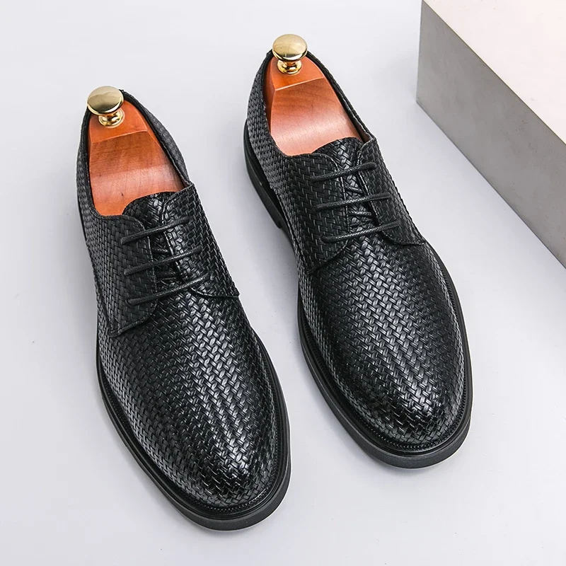 

Derby Shoe Men PU Microfiber Leather Lace Up Anti-skid Fashion Comfortable Anti-skid Business Formal Banquet Shoes