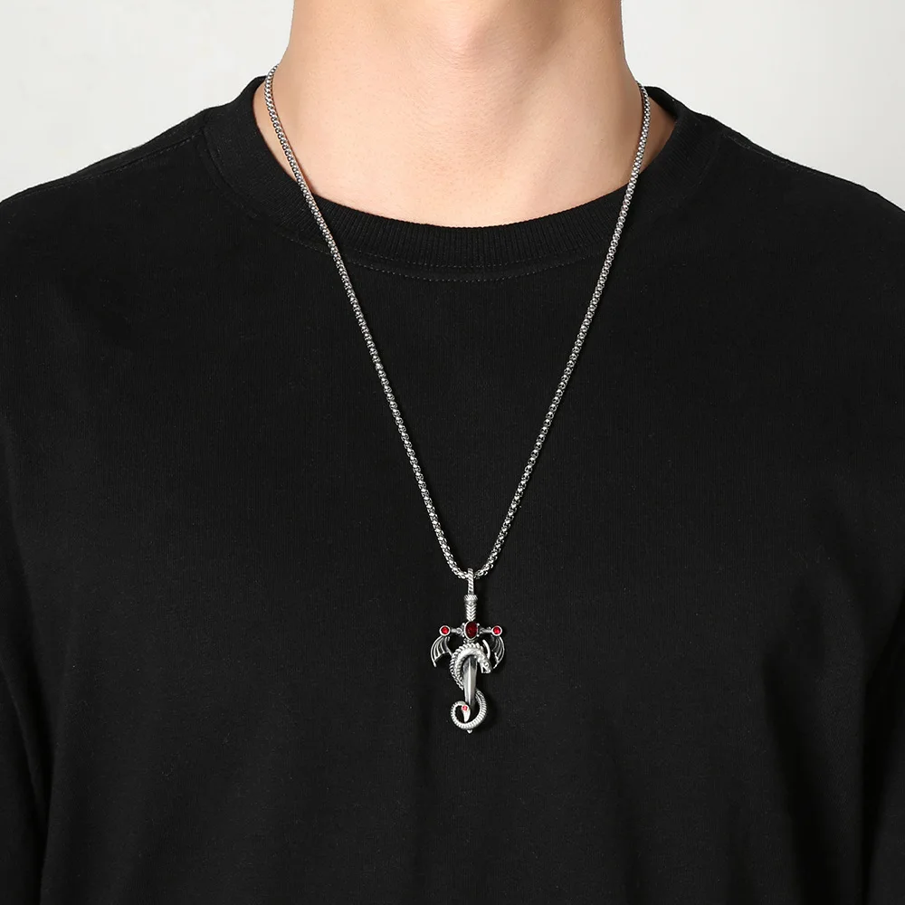 Vintage Dragon Sword High Quality Zinc Alloy Pendant Necklace Punk Men's Street Hip Hop Jewelry Gift