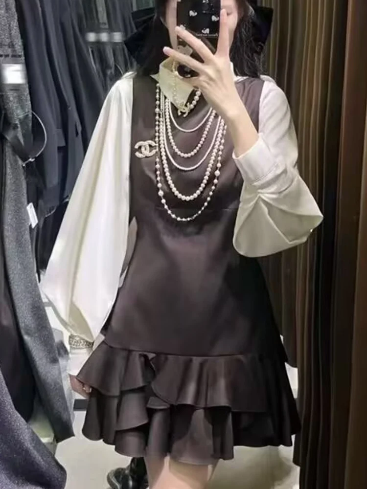 Women Elegant Style Mini Dress Simple Style Boat Neck Sleeveless Ruched Tierred Vacation Beach Party Fit Short Dress Female New