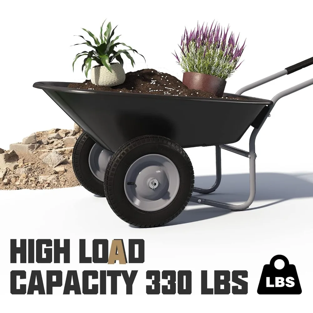 ARNOT Enlarged 2-Wheel Wheelbarrow, Easy Loading and Dumping Garden Cart, Heavy Duty Utility Dump Cart for Outdoor Lawn Yard