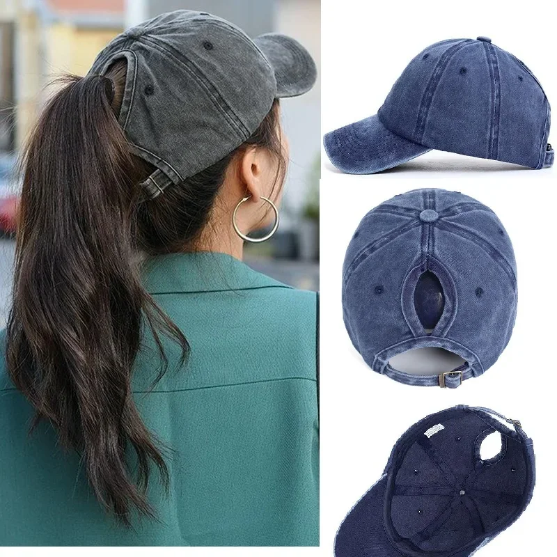 Baseball Cap Sunhat Vintage Ponytail Washed Adjustable Snapback Women Spring Summer Outdoor Sport Running baseball cap sun hat