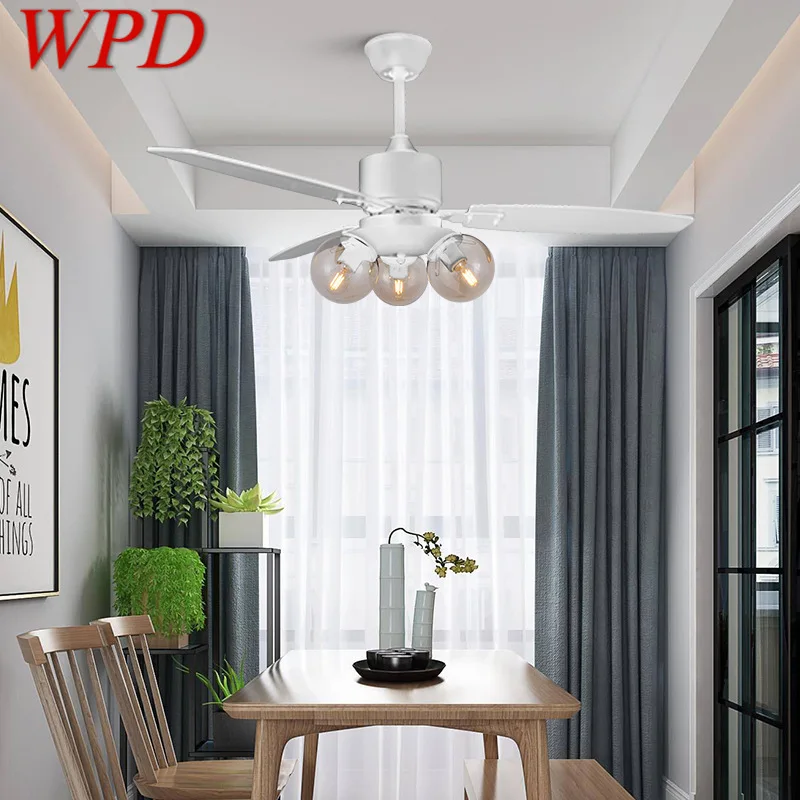 

WPD Modern Ceiling Fan With Light Nordic Creative Glass Lamp With Remote Control White for Home Living Room Bedroom