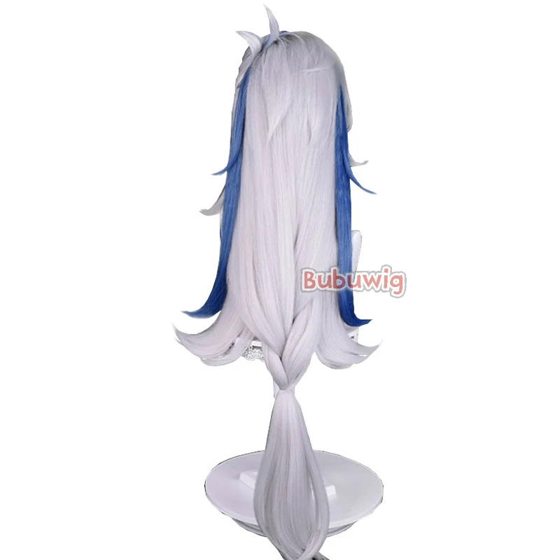 Bubuwig Synthetic Hair Fontaine Neuvillette Cosplay Wigs Genshin Impact 100cm Long Grey Mixed Blue Braided Wig Heat Resistant