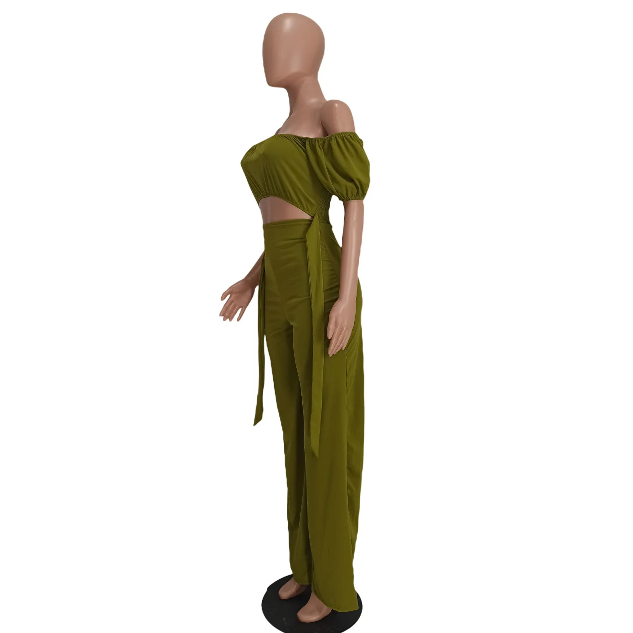 Stylish Women's Elegant One-Shoulder Jumpsuit Spring Solid Color Wide-Leg Pants Lady's High-Waisted Casual Jumpsuit