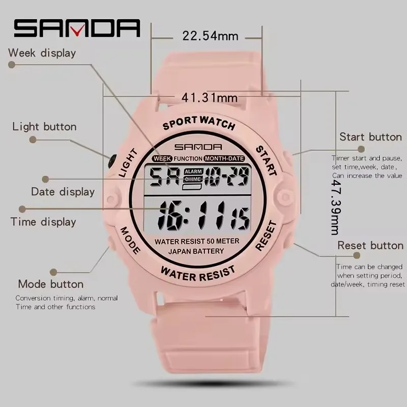 SANDA 6003 Sports Women Watches Fashion Casual Waterproof LED Digital Watch Female Wristwatches for Women Clock Relogio Feminino 5
