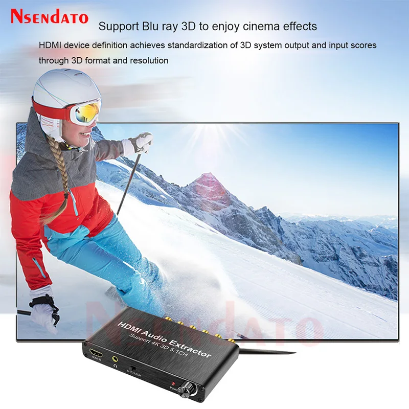 HDMI Audio Extractor Decoder 4K 5.1CH HDMI Sound Extractor Amplifier HDMI To RCA 5.1 Channel 3.5mm Analog Converter for PS4 DVD