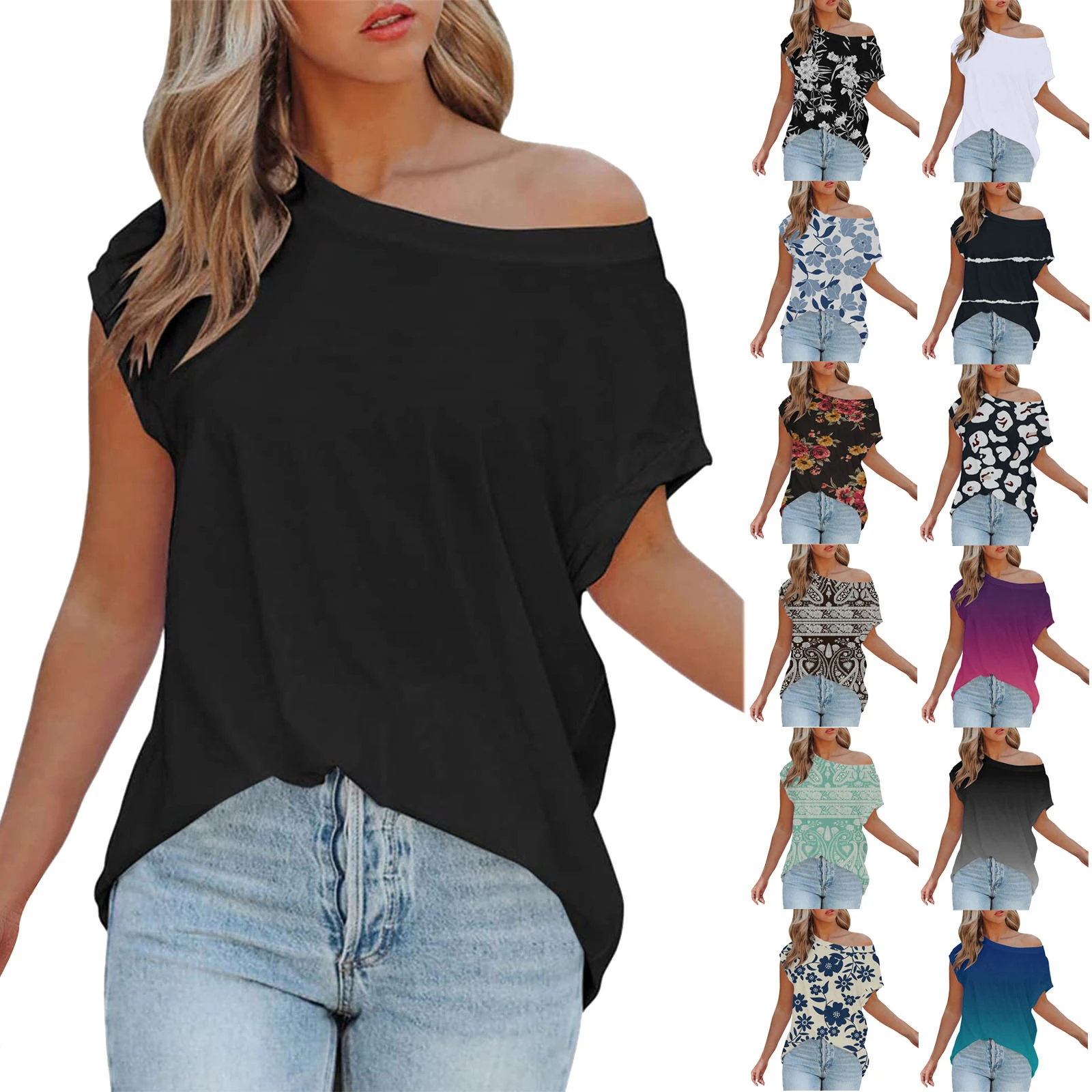 Blusa holgada informal de con hombros descubiertos para mujer, Camisa Sexy de verano con cuello ropa deportiva, | - AliExpress