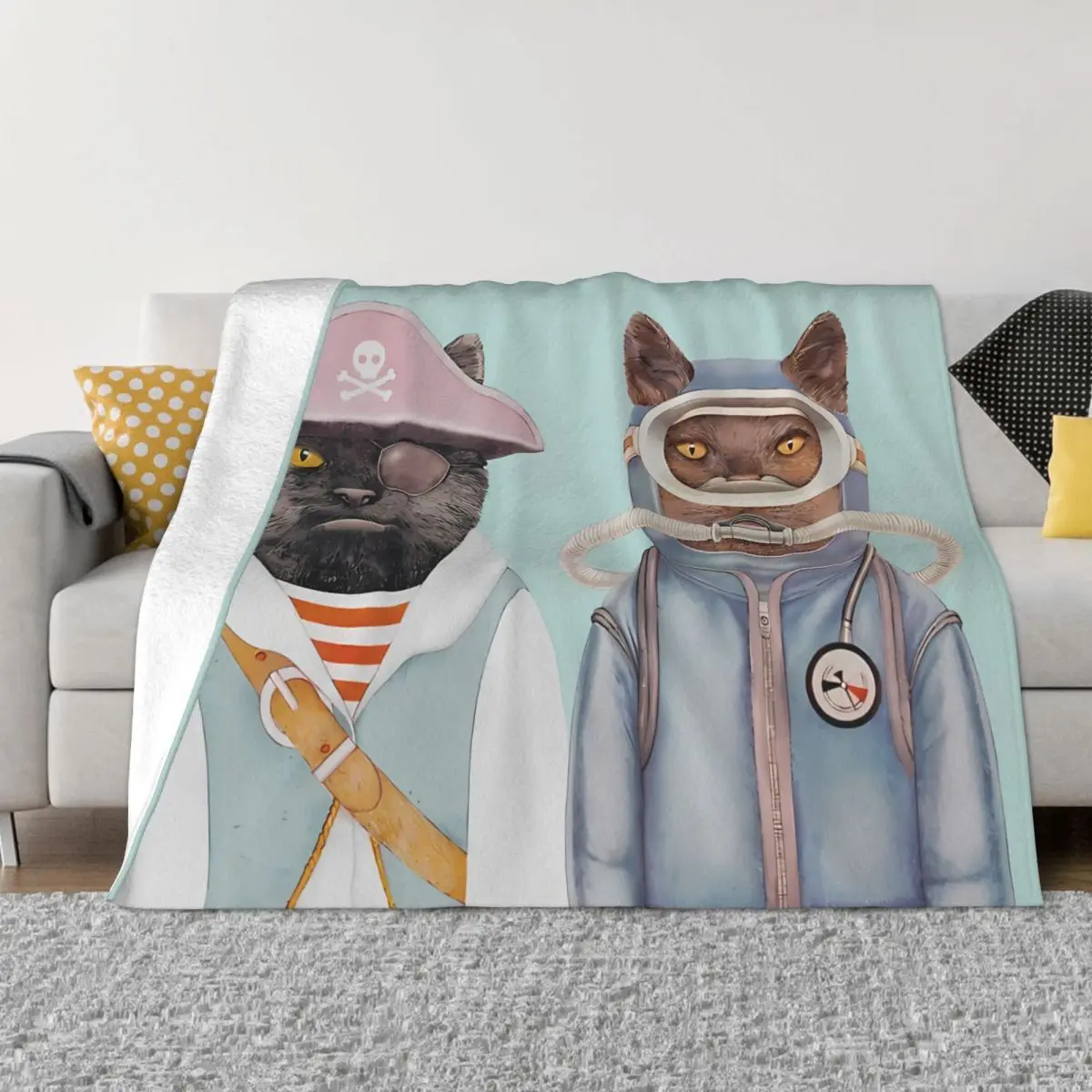 

Blanket Flannel Decoration Aquatic Cats Portable Home Bedspread