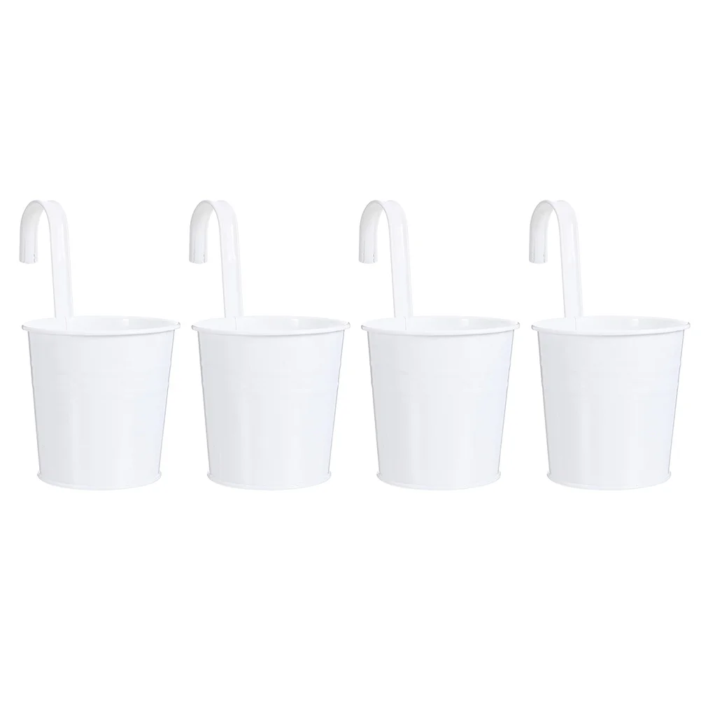 

4 Pcs Tin Hook Flower Pot Planters for Front Porch Balcony Bucket Mini Holder Gardening Metal Iron Hanging Flowerpot