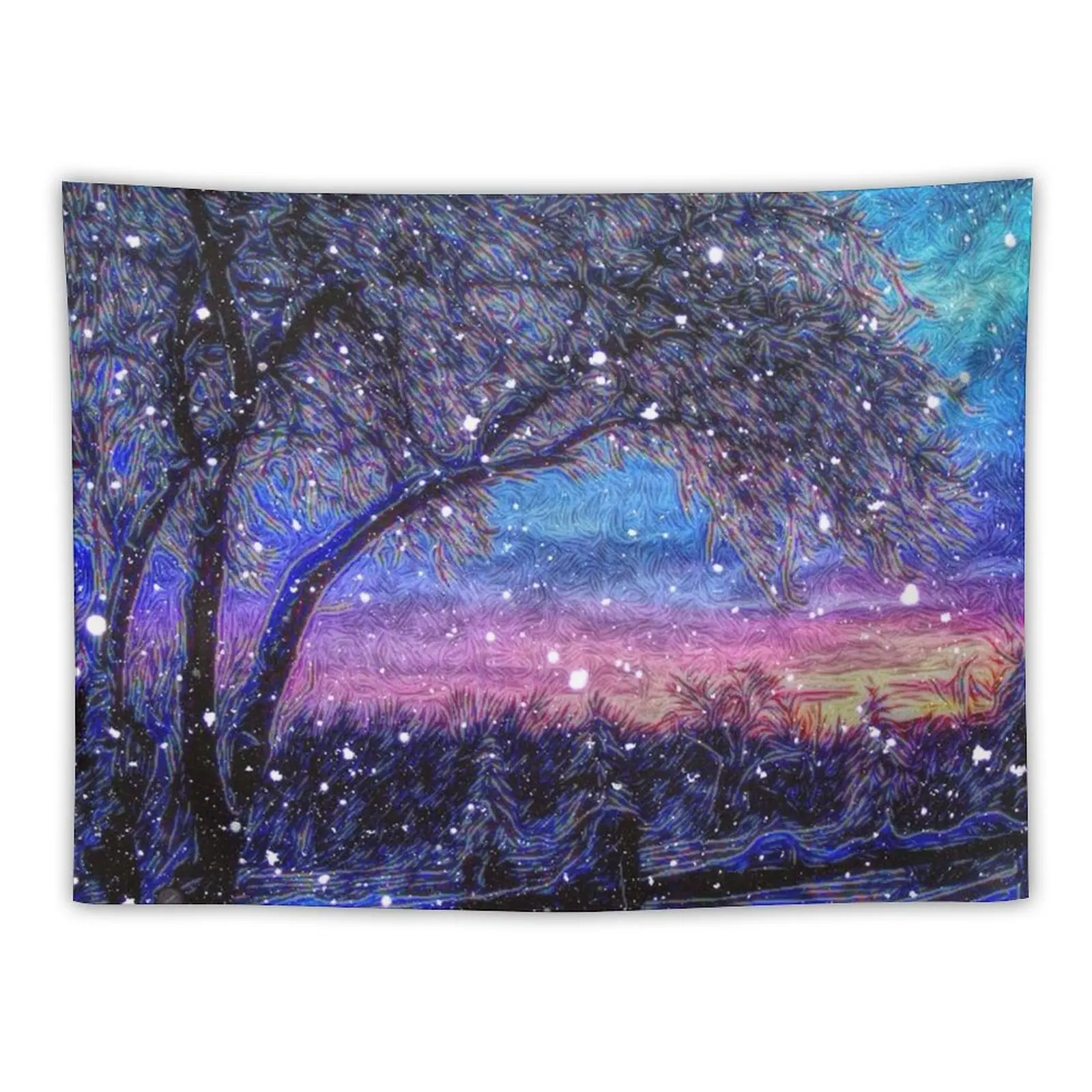 

Elegant purple blue winter sunset farm landscape trees and fence Tapestry Decor For Room Wall Decoration Items