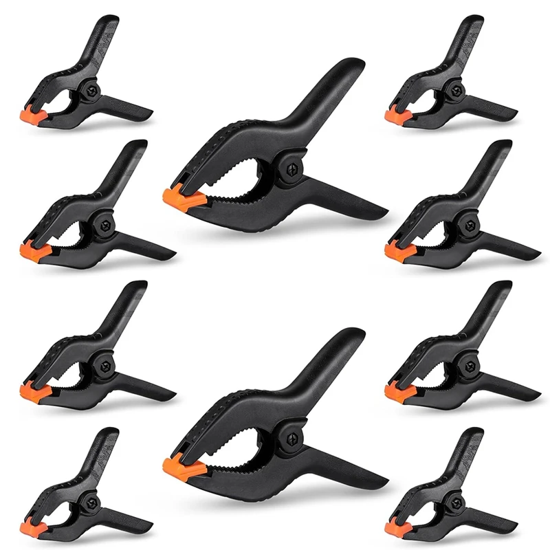 

10-Pack Premium Spring Clamps Heavy Duty Clips PP In Assorted Sizes 6.5Inch, 4.5Inch, & 3.5Inch