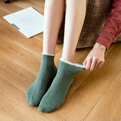 Klein Blue Women's Retro Fashion Crew Socks - Harajuku Style in Trendy Solid Colors - One Size (Green  ruffle)