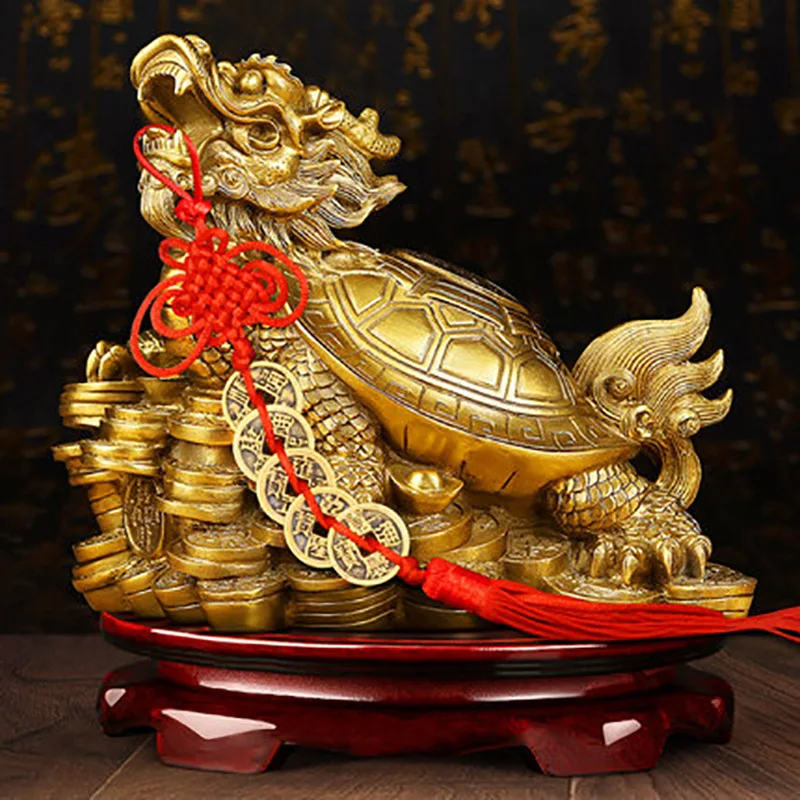 Brass Dragon Turtle Statue, Wealth Prosperity Sculpture, Housewarming, Arrangement Gift, Home Decor, Feng Shui